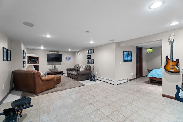 57 Elm Ridge Rd, Stonington, CT 06379 - living area with recessed lighting, a baseboard heating unit, and light tile patterned flooring