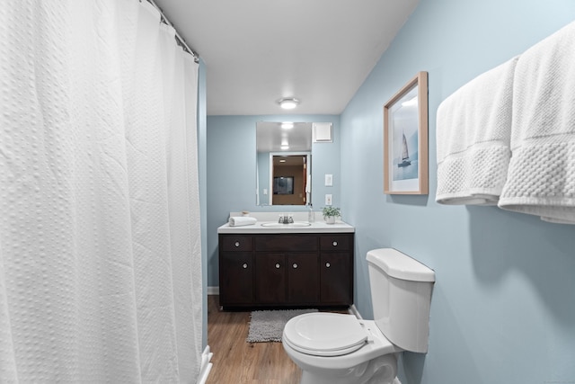57 Elm Ridge Rd, Stonington, CT 06379 - bathroom with vanity, wood finished floors, and a shower with shower curtain