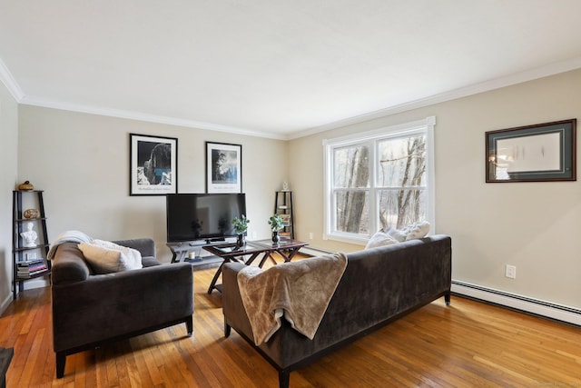8 Grants Ln, New Milford, CT 06776 - living room featuring crown molding, hardwood / wood-style floors, and baseboard heating