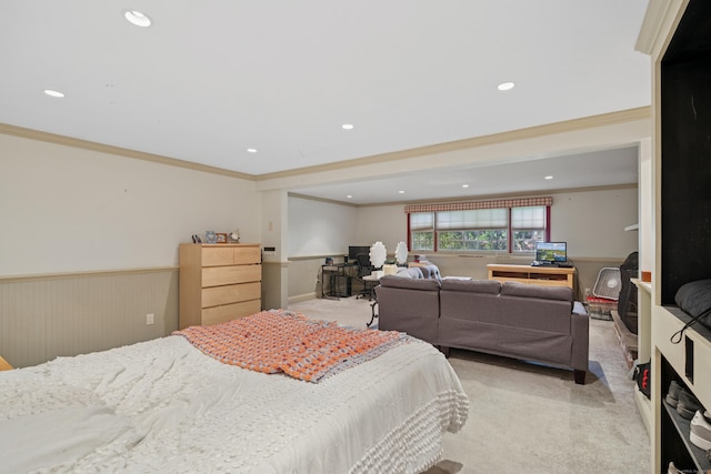 14 Button Rd, Shelton, CT 06484 - bedroom featuring light carpet, ornamental molding, recessed lighting, and wainscoting