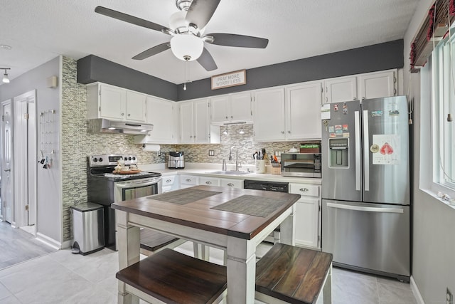 273 Derby Ave Unit 804, Derby, CT 06418 - kitchen with stainless steel appliances, a sink, under cabinet range hood, tasteful backsplash, and a textured ceiling