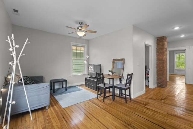 52 Edwards St, New Haven, CT 06511 - living area with ceiling fan, hardwood / wood-style flooring, and baseboards