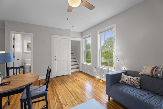 52 Edwards St, New Haven, CT 06511 - home office featuring baseboards, light wood finished floors, and a ceiling fan