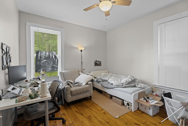 52 Edwards St, New Haven, CT 06511 - bedroom featuring hardwood / wood-style floors, an office area, and ceiling fan