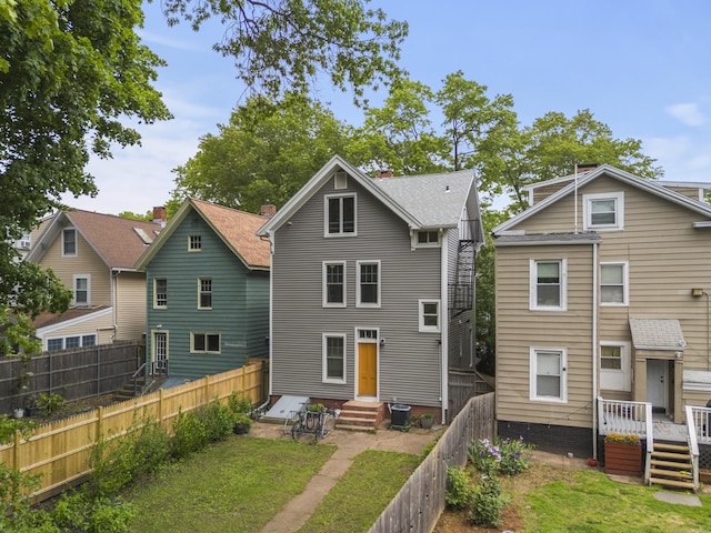 52 Edwards St, New Haven, CT 06511 - rear view of property featuring central AC and entry steps