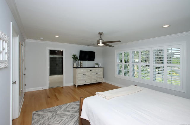 229 Long Hill Cross Rd, Shelton, CT 06484 - bedroom with wood finished floors, baseboards, crown molding, recessed lighting, and ceiling fan