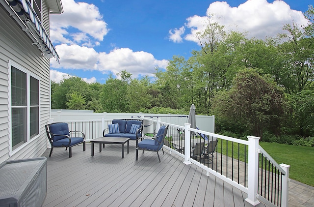 229 Long Hill Cross Rd, Shelton, CT 06484 - wooden deck with an outdoor hangout area and a yard