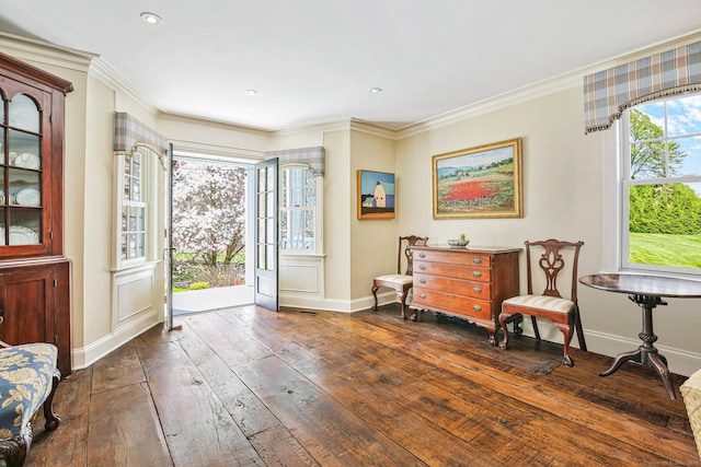1191 Oenoke Rdg, New Canaan, CT 06840 - foyer entrance with baseboards, crown molding, wood-type flooring, and recessed lighting