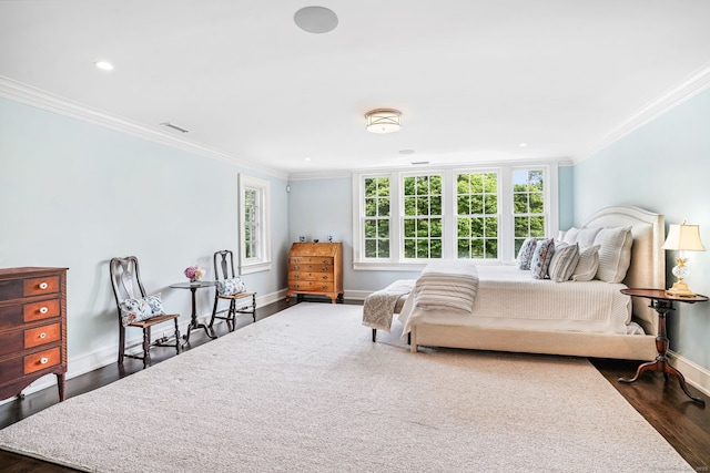1191 Oenoke Rdg, New Canaan, CT 06840 - bedroom featuring dark wood-style floors, ornamental molding, baseboards, and recessed lighting