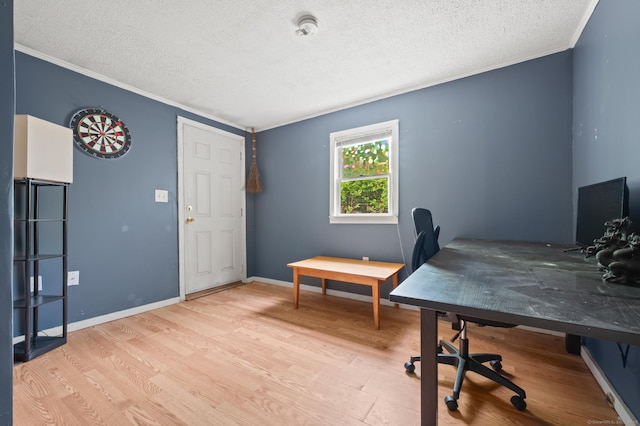2517 Main St, Coventry, CT 06238 - office area with a textured ceiling, crown molding, light wood-style floors, and baseboards