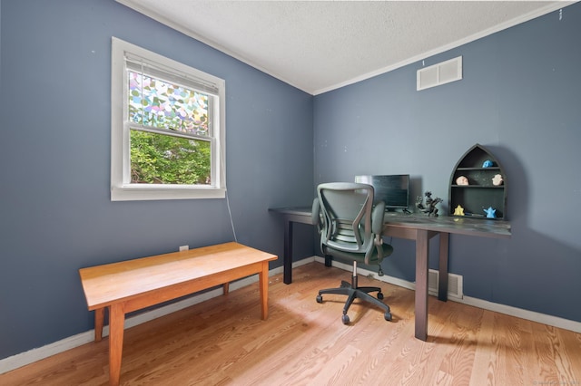 2517 Main St, Coventry, CT 06238 - office with wood finished floors, a textured ceiling, baseboards, and crown molding