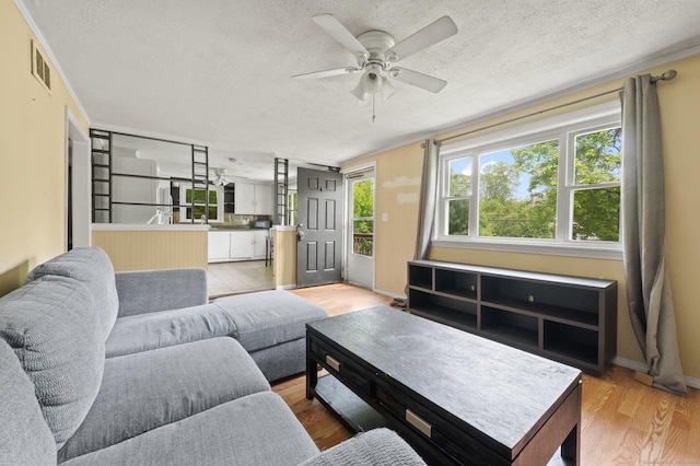 2517 Main St, Coventry, CT 06238 - living area with a textured ceiling, a ceiling fan, wood finished floors, and baseboards