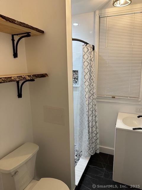 36 Bellevue Ave, Bristol, CT 06010 - bathroom with toilet, a shower stall, and vanity
