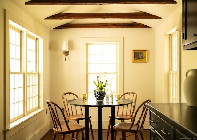 dining room with baseboards and dark wood finished floors