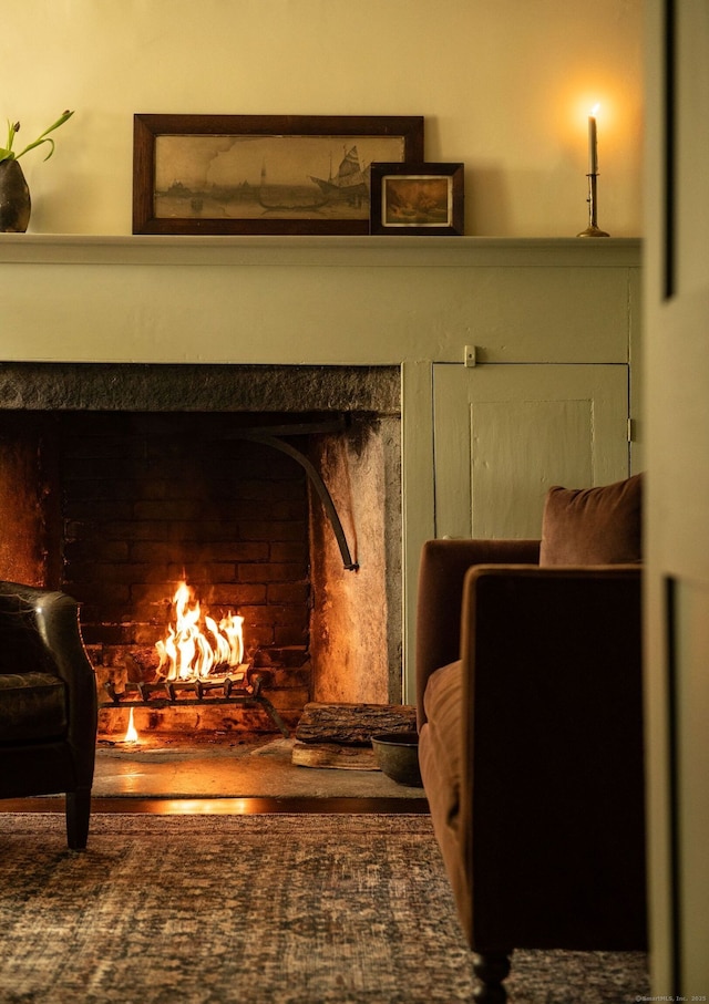 detailed view of a lit fireplace