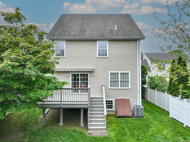 94 E Ridge Rd, Middletown, CT 06457 - rear view of house featuring cooling unit, a deck, and a shingled roof