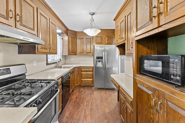 81 Montague Cir E, Hartford, CT 06118 - kitchen featuring black appliances, a sink, dark wood-type flooring, light countertops, and under cabinet range hood
