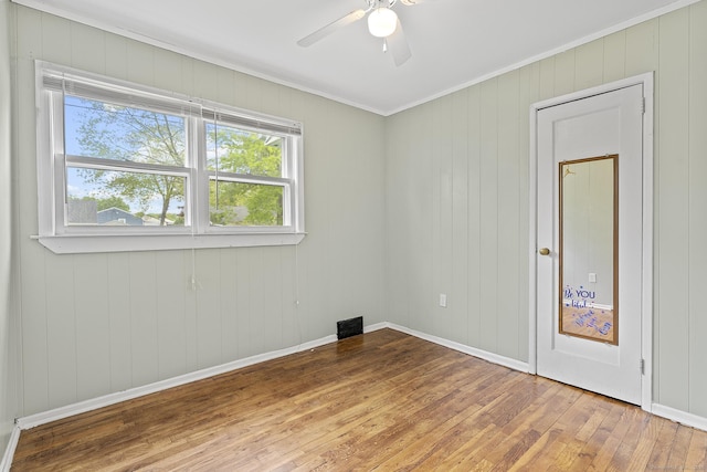 81 Montague Cir E, Hartford, CT 06118 - spare room featuring hardwood / wood-style floors, ornamental molding, a ceiling fan, and baseboards