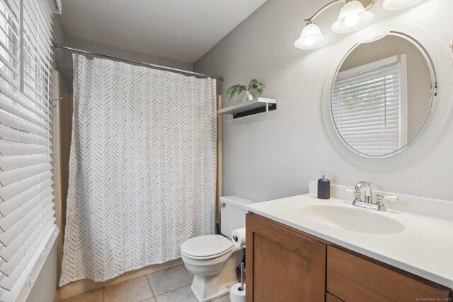 36 Overlook Dr Unit 36, Monroe, CT 06468 - bathroom with toilet, tile patterned floors, vanity, and curtained shower