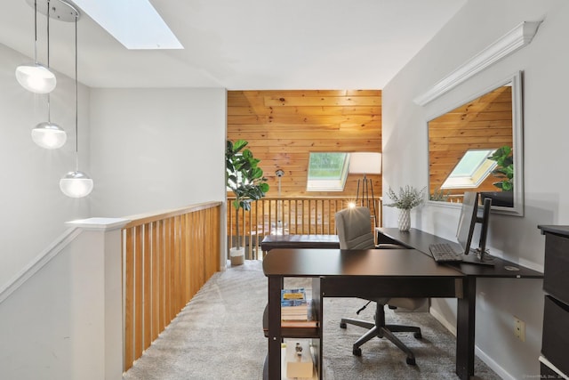 36 Overlook Dr Unit 36, Monroe, CT 06468 - carpeted home office with a skylight and wood walls