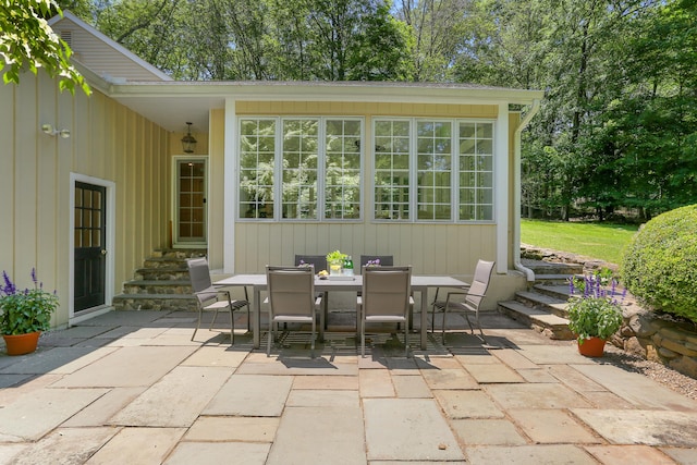 26 Heritage Ln, Weston, CT 06883 - view of patio / terrace with outdoor dining area and entry steps