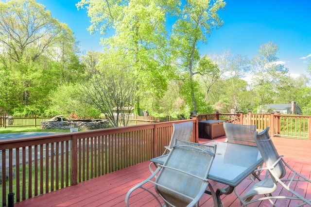 15 Haywardville Rd, East Haddam, CT 06423 - wooden terrace with outdoor dining area and view of wooded area