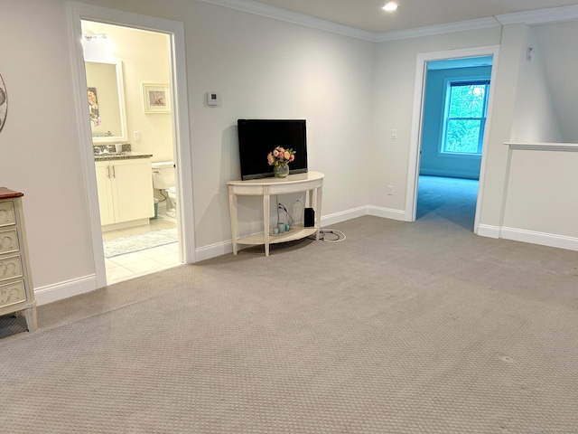 17 Highridge Rd Unit 17, Middlebury, CT 06762 - living area with light colored carpet, crown molding, and baseboards
