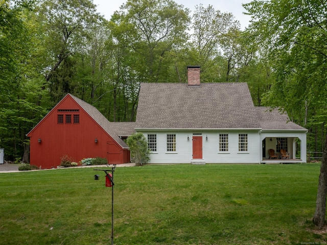332 Good Hill Rd, Woodbury, CT 06798 - view of front of home featuring a chimney, a front lawn, and roof with shingles