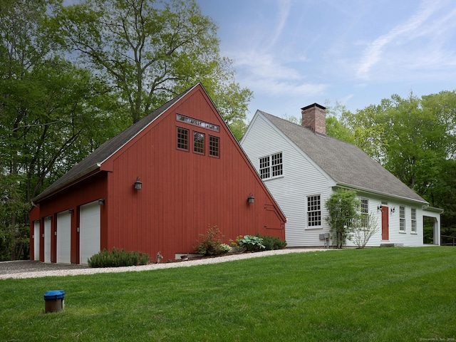 332 Good Hill Rd, Woodbury, CT 06798 - view of front of property featuring a garage, a chimney, a front lawn, and a shingled roof