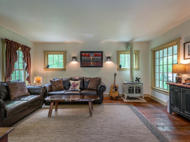 332 Good Hill Rd, Woodbury, CT 06798 - living room featuring dark wood finished floors and a wood stove