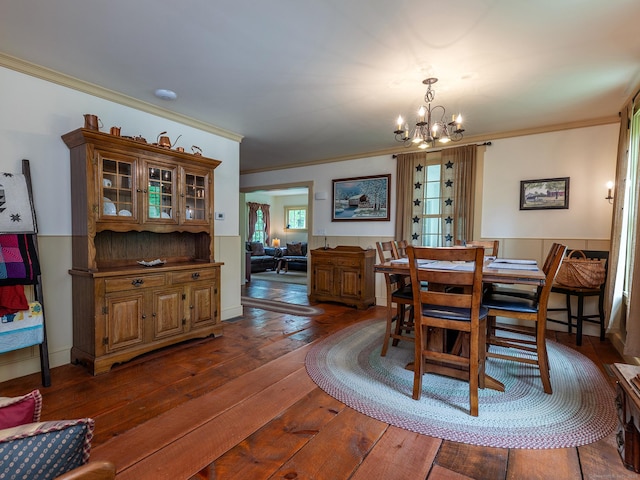 332 Good Hill Rd, Woodbury, CT 06798 - dining area with a chandelier, ornamental molding, and dark wood-style flooring