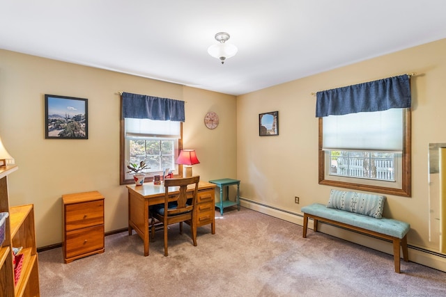 19 Edgewood St, Cromwell, CT 06416 - home office featuring light colored carpet, a baseboard radiator, and baseboards