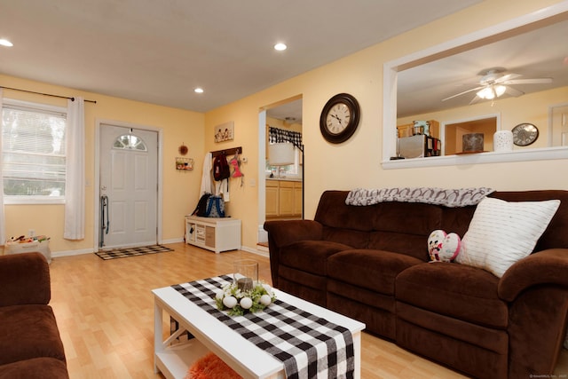 40 Woodland Ave, North Haven, CT 06473 - living room with light wood-type flooring, a ceiling fan, and recessed lighting