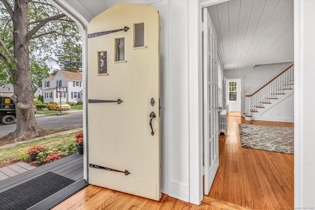 61 Reed St, Stratford, CT 06614 - foyer entrance with wood finished floors and stairs