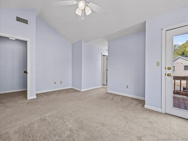 158 Paddock Ave Apt 2001, Meriden, CT 06450 - unfurnished living room featuring carpet floors, ceiling fan, baseboards, and lofted ceiling