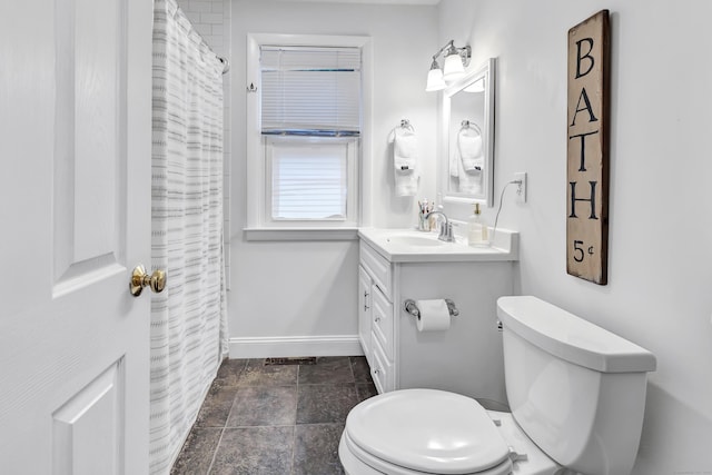 26 Longfellow Ave, Fairfield, CT 06825 - bathroom with vanity, toilet, baseboards, and a shower with shower curtain