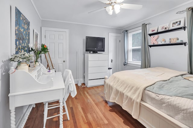 26 Longfellow Ave, Fairfield, CT 06825 - bedroom featuring light wood-style floors, ornamental molding, and ceiling fan