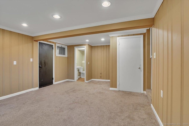 184 Goodale Dr, Newington, CT 06111 - finished below grade area with light carpet, ornamental molding, and recessed lighting