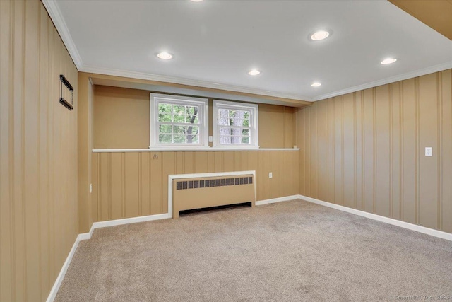 184 Goodale Dr, Newington, CT 06111 - carpeted empty room with radiator heating unit, ornamental molding, baseboards, and recessed lighting