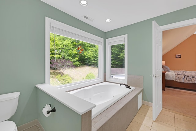 12 Everwood Dr, New Milford, CT 06776 - ensuite bathroom featuring a jetted tub, toilet, tile patterned flooring, baseboards, and recessed lighting