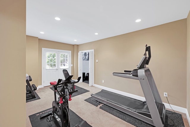 12 Everwood Dr, New Milford, CT 06776 - workout area with baseboards, recessed lighting, and light carpet
