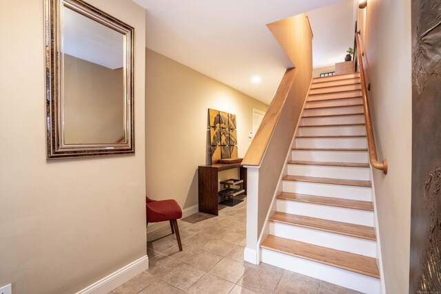 645 Prospect Ave Unit 9, West Hartford, CT 06105 - stairs featuring baseboards, tile patterned flooring, and recessed lighting