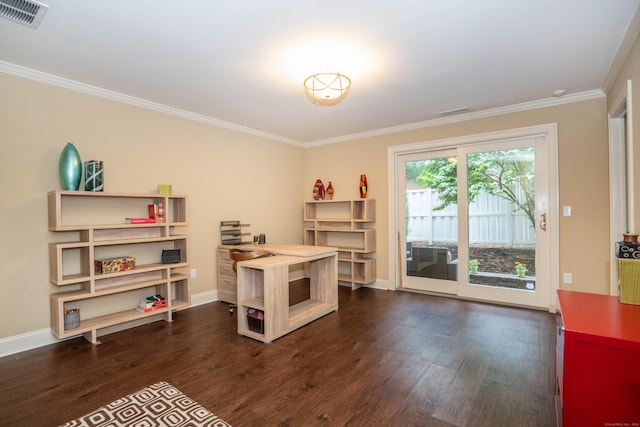 645 Prospect Ave Unit 9, West Hartford, CT 06105 - office area featuring dark wood finished floors, ornamental molding, and baseboards