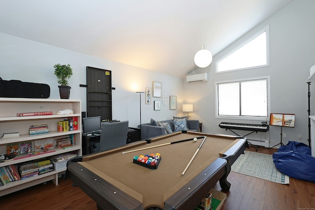 47 Old S Salem Road, Ridgefield, CT 06877 - game room featuring an AC wall unit, wood finished floors, billiards, and lofted ceiling
