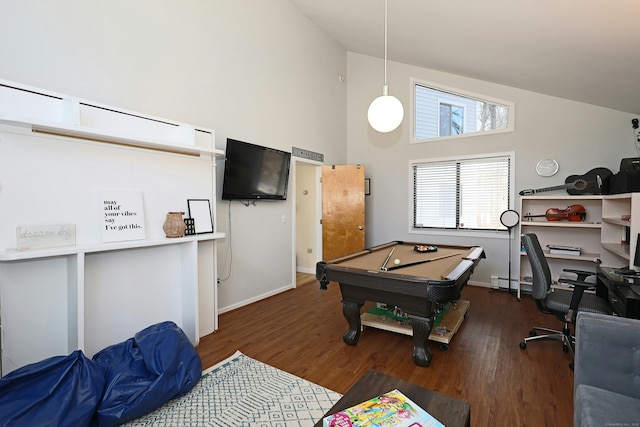 47 Old S Salem Road, Ridgefield, CT 06877 - playroom with high vaulted ceiling, billiards, wood finished floors, baseboards, and a baseboard heating unit