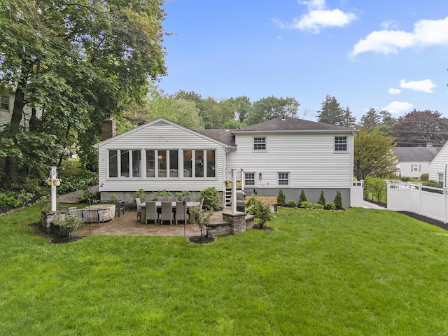 124 Killian Ave, Trumbull, CT 06611 - rear view of property featuring a patio area, a chimney, and a sunroom