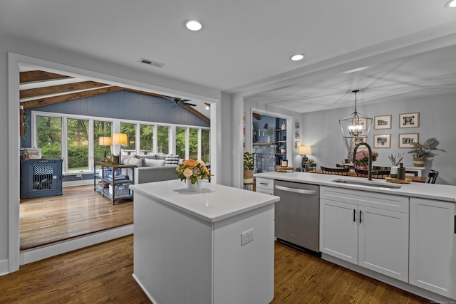 124 Killian Ave, Trumbull, CT 06611 - kitchen with dishwasher, a sink, open floor plan, a center island, and recessed lighting