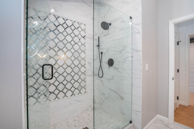 31 Westcliff Dr, West Hartford, CT 06117 - full bath with a stall shower, baseboards, and marble look tile flooring