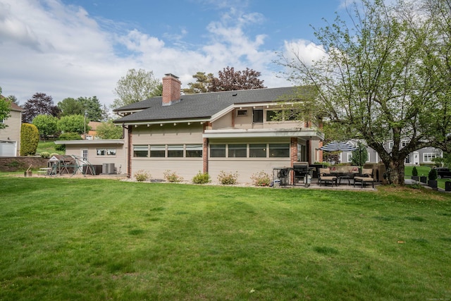 31 Westcliff Dr, West Hartford, CT 06117 - rear view of property with a patio area, a chimney, a yard, a shingled roof, and central air condition unit