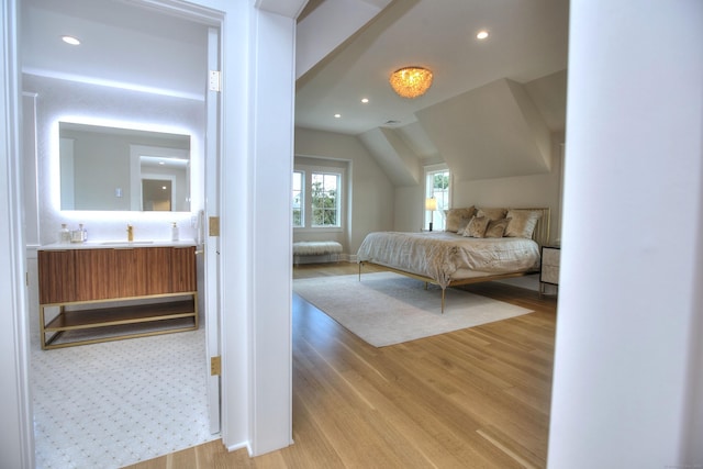 22 Apple Tree Trl, Westport, CT 06880 - bedroom featuring light wood-type flooring, lofted ceiling, and recessed lighting